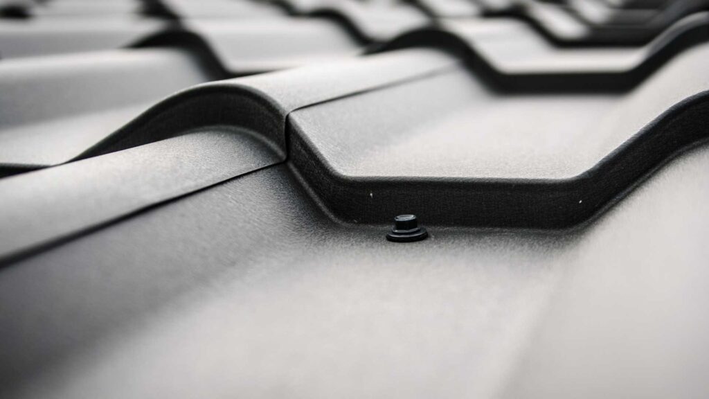 a detailed photo of a grey metal shingle