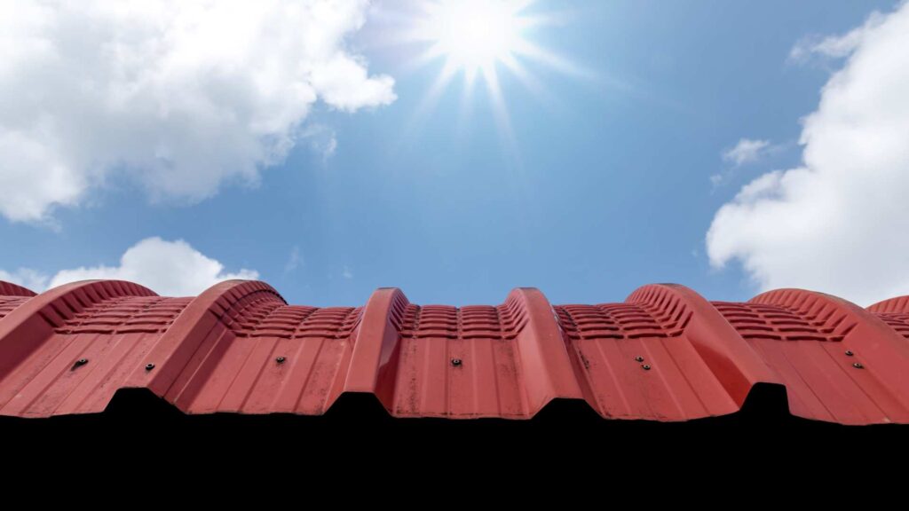 a red roof made of a tin types of metal 